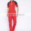 Men Red Colourblocked Spread Collar T-Shirt Stylish Spread Collar Tee Concealed Short Zip Closure Custom Mesh Polyester Material