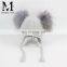 Wholesale Double Raccoon Fur Poms Cap Kids Hat With Fur Pom Pom