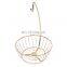 Hot Metal Copper Home Accessories Steel Wire 2 Tier Fruit Basket With Banana Hanger Basket Shelf