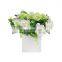 Decorative mid century modern Artificial Ivory Rose Floral Arrangement in Square White Ceramic Vase