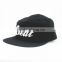 Black Cotton White Embroidery Adjustable Buckle 5 Panel Camp Caps