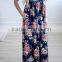 Women Floral Print Racerback Casual Tunic Long Maxi Dress Sleeveless Pocket Maxi Long Dress Women Sleeve