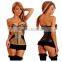 2017 new Gothic Corset Leather front zip back bandage golden corset