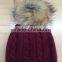 2015 new fashion design lady high quality cashmere fur pom pom hats with cable pattern