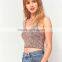 2017 Unique women colorful knit fabrication v-neck thin straps knit crop tops