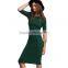 Work Summer Style Women Bodycon Dresses Sexy 2016 New Arrival Casual Green Crew Neck Half Sleeve Midi Dress