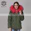 Newest 2017 hot selling real raccoon fur hooded winter pink fur coat rabbit fur lining