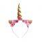 Wholesale children happy birthday unicorn gift Flower horn unicorn Headband