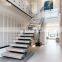 American/Canada Standard Stairs Modern Interior Staircase Wood Steps Glass Railing Straight Stair With Led