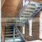 U Shaped Staircase Metal Frame Glass Railing Double Steel Stringer Stair