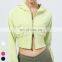 High Elastic Waist Running Sports Clothing Long Sleeve Double Head Zipper Short Gym Fitness Jackets Women Hooded Yoga Jacket