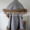 Grey Pashmina Shawl With Fur Trimmed Splendid Natural Raccoon Fur Trim With Cashmere Like Cape Poncho