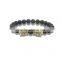KJL-ST0011 Men Bracelets Gold white/black zircon beaded Leopard Charm Bracelet Matte Onyx Natural Stones For Women Man