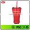 16oz customized plastic soda cups with lid and straw