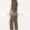 Office olive-green three-quarter sleeves straight leg design work jumpsuit with pocket