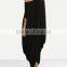 Female Plain Black One Shoulder Dolman Asymmetrical Tshirt Loose Long maxi Dress