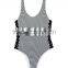 ladies black and white stripe and side braid one-piece swimwear