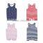 2017 Strip Design Cotton Seersucker Knit Baby Pom Pom Romper Children Kids Romper