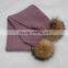 Myfur Classic Ribbed Pattern Knit Scarf for Kids with Two Big Size Natural Raccoon Fur Pom Poms