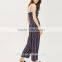 China apparel manufacture off-duty spaghetti stripped ladies formal prom jumpsuits wide leg