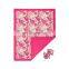 Hot pink blooming flower style printing baby Blanket soft and electric matching headband wholesale price