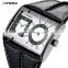 SINOBI Fashion Square Men's Watch 316L Stainless Steel Case Genuine Leather Band Dual Time Display Quartz Movement 1256G