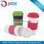 Plastic PP cups with lid and silicone sleeve for hot coffee