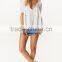 Autumn Half Sleeve 100% Cotton White Sheer Lace Tops with Embroidery Details