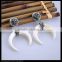 LFD-073E Wholesale White Bone Crescent Moon Horn Dangle Earrings , Crystal Rhinestone Paved Fashion Druzy Earring Charm Jewelry