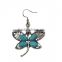 Bohemian Vintage Silver Plated Crystal Butterfly Pendant Turquoise Earrings