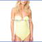 Charming stripe bandeau connectors women bikini one piece high cut swimwear
