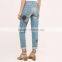 Apparel Woman Casual Mid Rise Light Blue Washed Embroidered Girls Jeans