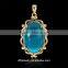 2016 Gold plated Fashion jewelry manufacturers 18K gold plated ocean blue chalcedony marquise necklace pendant for women