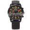 Orange Dial Round Face Black Quartz Casual Men Dress Wristwatch