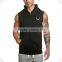 Wholesale Custom Mens Sleeveless Hoodie Fitted Gym Hoodie Bodybuilding Muscle Hoodie Full Zipper Fitness Hoodie