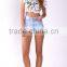 100% Polyester short sleeve round neck crop top,elegant fashion lace top