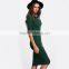Work Summer Style Women Bodycon Dresses Sexy 2016 New Arrival Casual Green Crew Neck Half Sleeve Midi Dress