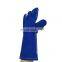 HY Leather Palm Impact Oven Gloves Welding Work Glove Heat Resistant Boiler Mitts Blue