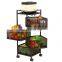 Wholesale 360 degree rotating kitchen 4 layer square rotating fruit vegetable basket rolling utility cart movable kitchen rack