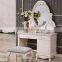 Luxury Antique European French Baroque Style Ivory White Hand Carved Wooden MDF Vanity Dressing Table Set