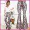 Peach and Navy Blue Floral Custom Print Flare Alibaba Boho Pants