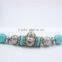 Handmade Gypsy Tibet Silver Turquoise Stone Beads Vintage Antiqued Silver Gemstone Beads Mesh Ball Bracelet2016New Intrend style