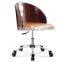Mid-Back Mahogany Wood Swivel Conference Chair with Brown Leather