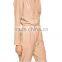 Long Sleeve V-neckline Pink Wrinkled Elastic Elegant Women Long Jumpsuit