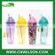 double wall plastic ice cream cup with lid and straw