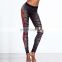 Line printed elastic stretch breathable fitness tight leggings for women