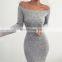 2020 New Arrivals Lady Off Shoulder O Neck Sexy Dress Women Solid Color Bodycon  Dress