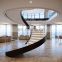 Customized Luxury Floating Staircase Wood tread glass railing Spiral Staircase