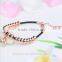 Fashion Austrian Crystal Plated Bracelets Leather Rope Heart Love Beads Bangles Jewelry