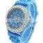 funky stylish Rhinestones Chronograph Silicone Watch display quartz wrist watch custom